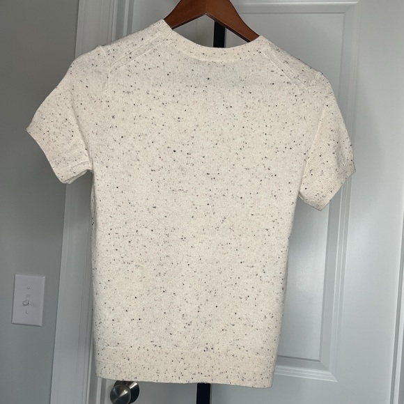 Everlane Cashmere Short Sleeve Sweater, Bone with Black and Peach Confetti, S - Picture 2 of 8